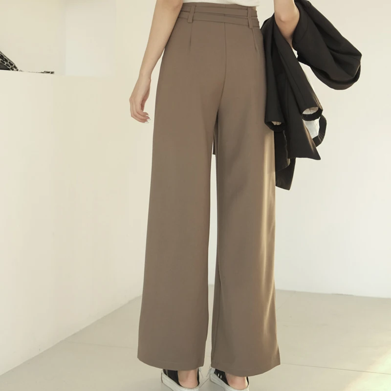 Женские широкие брюки с высокой талией BGTEEVER свободные длинные поясом офисные 2019 |