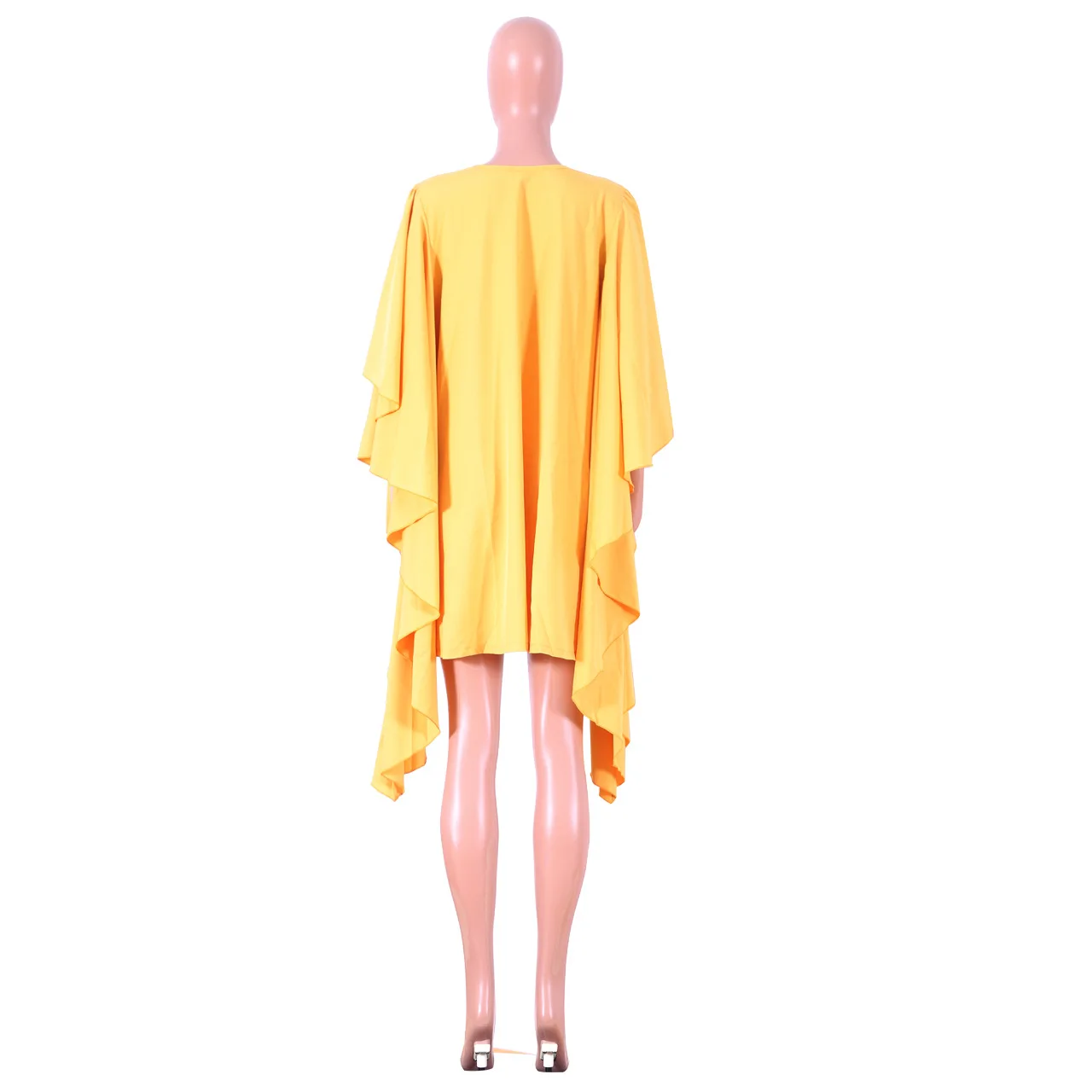 

Dresses Women Ruffles Splice Plus Size Ladies Batwing Sleeve Loose Yellow Dress Sexy Club Party Round Neck Midi Dress Vestidos
