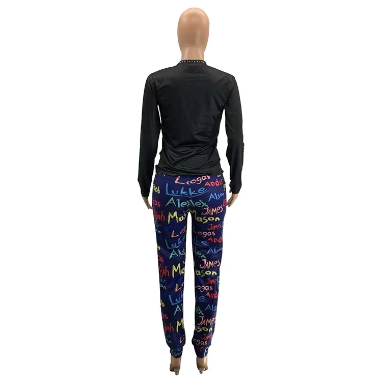 

Contrast Letter Printed Jogger Suit Skinny Trousers Women High Waisted Pants Lounge Wear Vintage Sweatpants Wholesale