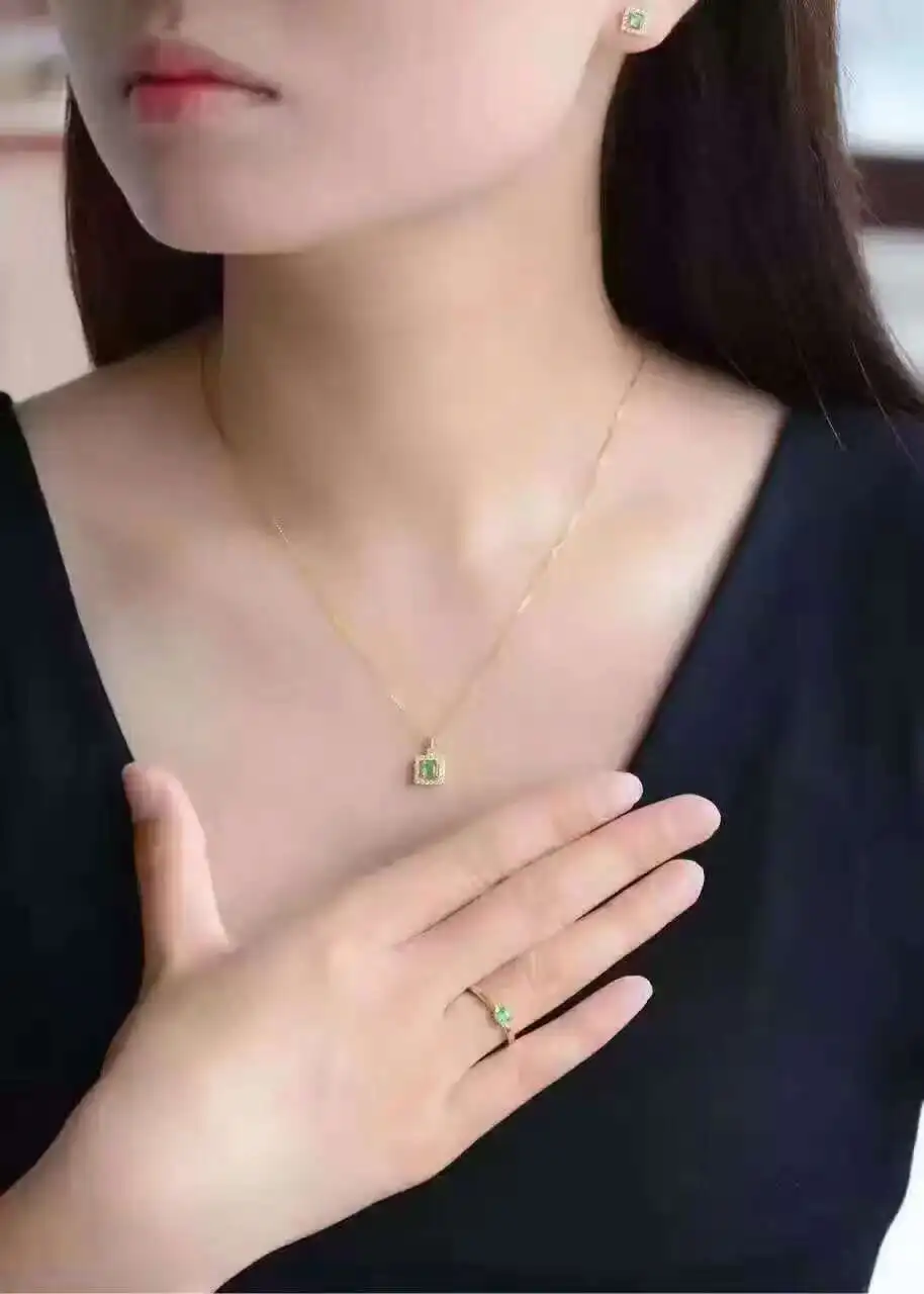 Комплект из кольца и серёг с натуральным изумрудом 3 мм|jewelry sets|set emeraldset cut |