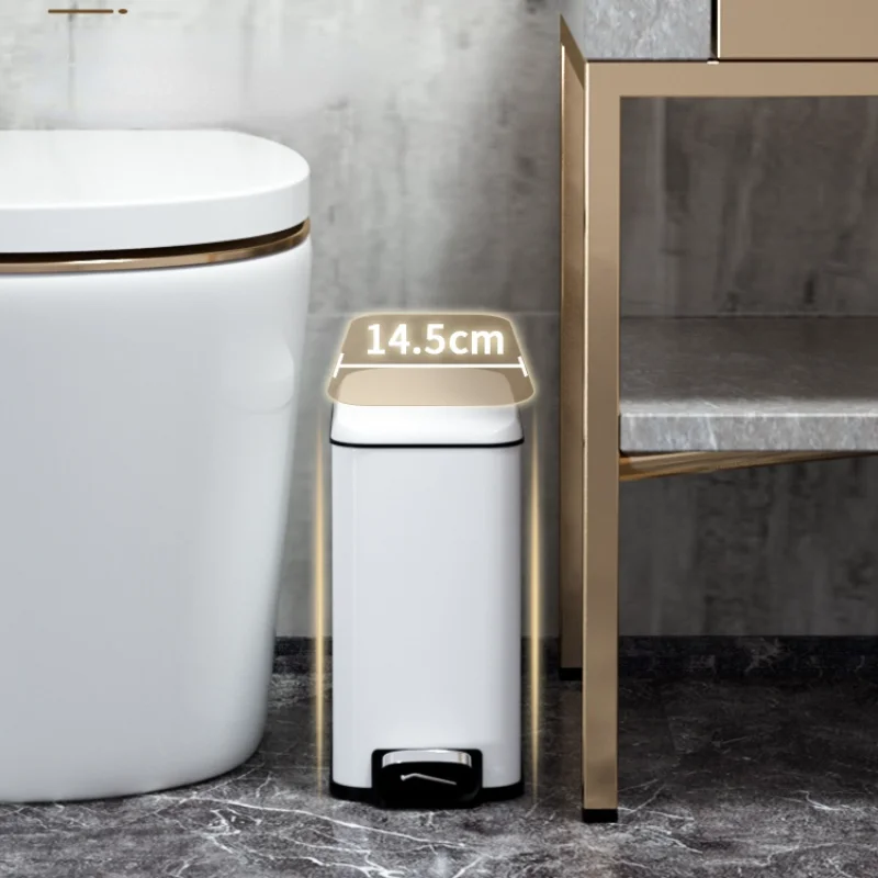 

Bathroom Trash Can Bedroom Cover Stainless Steel Luxury Narrow Trash Can Kitchen Storage Step on Bucket Cleaning Supplies AG50LJ