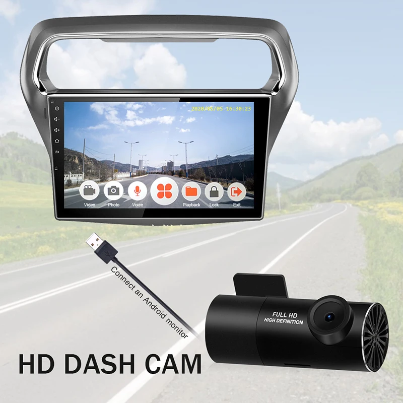 Автомобильный видеорегистратор 1080P HD с функцией ночного видения Android USB угол