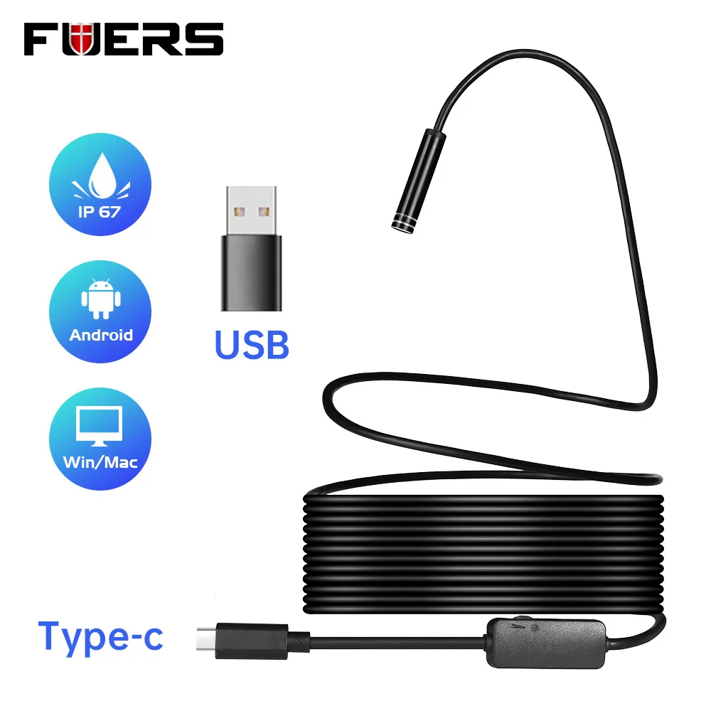 

FUERS Type-C Endoscope Camera IP67 Waterproof 5.5MM 7MM Soft Cable Borescope Household Android Endoscope Mini Inspection Camera
