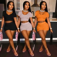casual streetwear womens tracksuit short sleeve mini tee crop tops and biker shorts two 2 piece sweatsuit outfit matching set