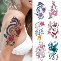 dragon snake temporary armband tattoos waterproof sexy tattoo sleeves for men women peony rose flower body arm art stickers