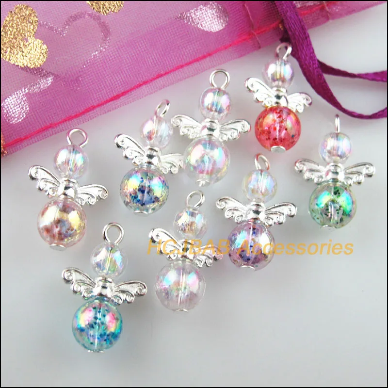 24 шт посеребренные крылья из разных бусин Танцы амулеты ангелы Подвески