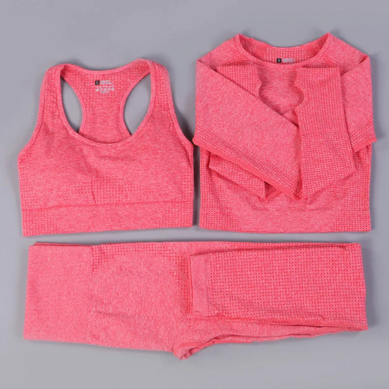 

Women 2-3 Pcs Seamless Yoga Set Sport Suit Gymwear Workout Clothes Long Sleeve Gym Crop Top High Waist Leggings Fitness Wear E27