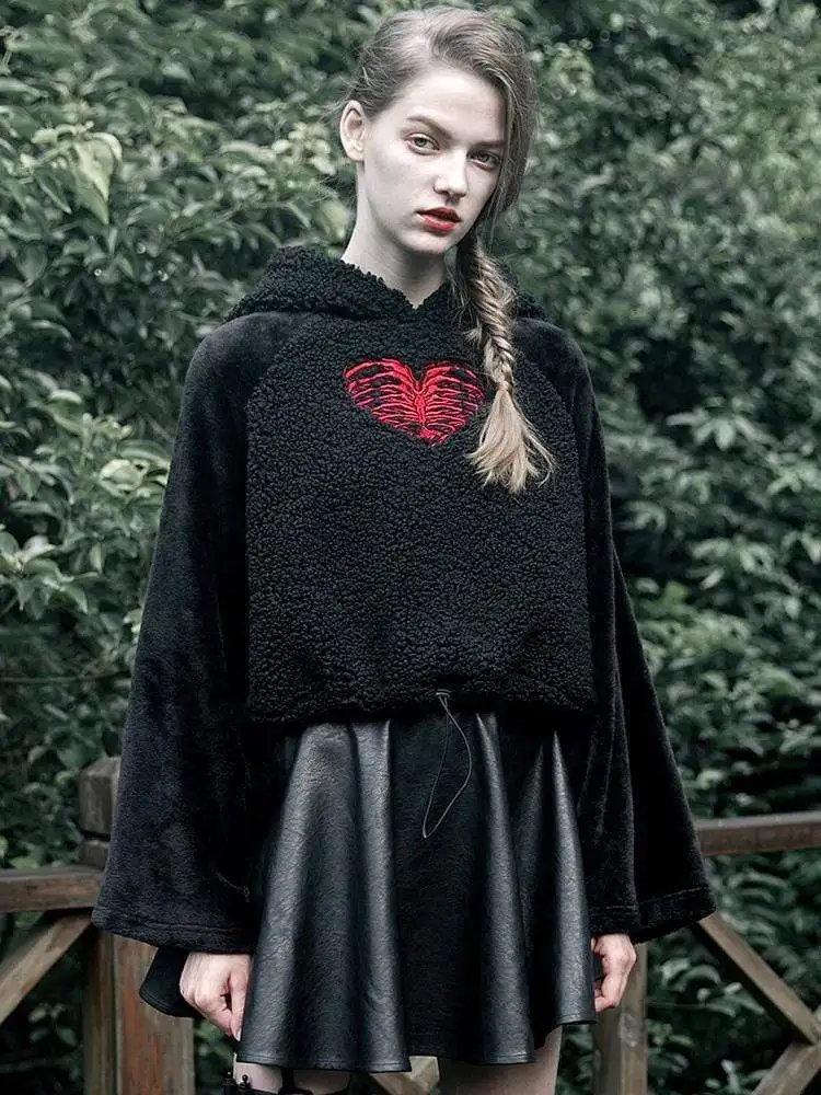Панк рейв женские готические Сердца Вышитые Лоскутные замшевые толстовки PT-419WY |
