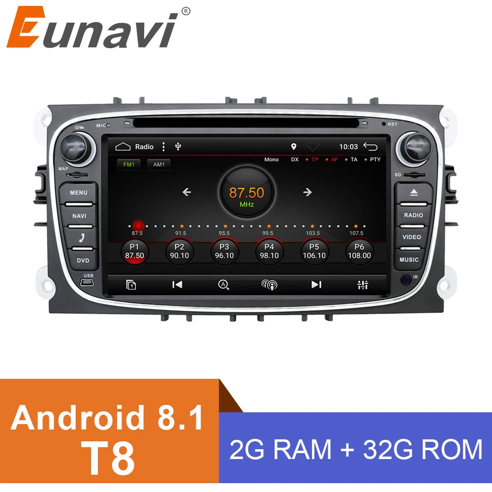Eunavi 2 din 7 дюймов Android 8 1 Восьмиядерный автомобильный DVD gps плеер Navi для Ford Focus Mondeo Galaxy
