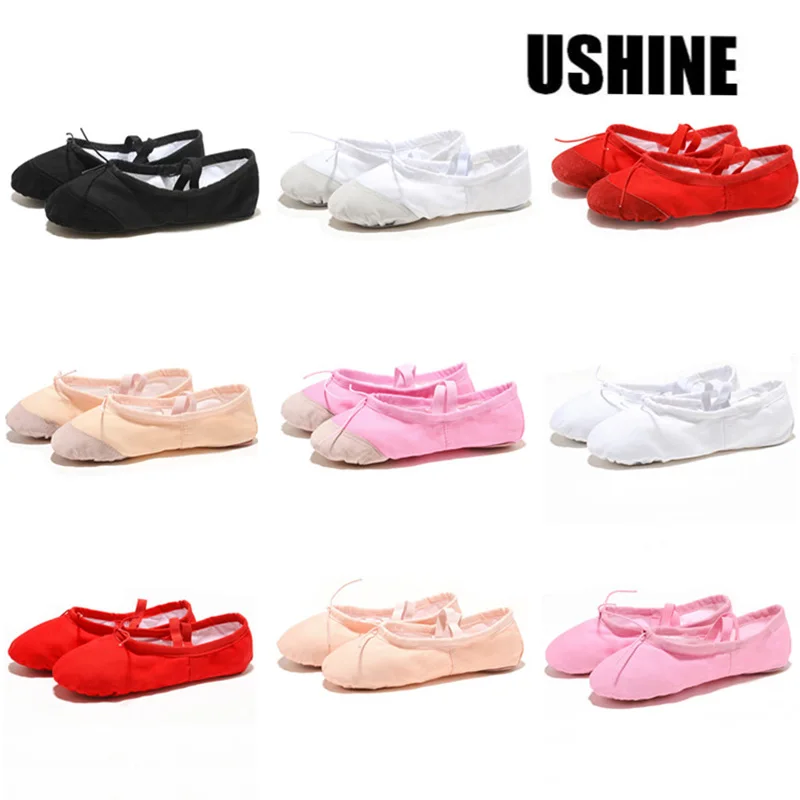 Тканевые/кожаные туфли USHINE красные черные розовые холщовые балетные