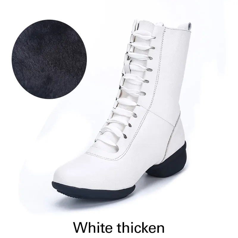 White thicken Новинка; аутентичная современная танцевальная обувь; женская обувь с мягкой подошвой; сезон осень-зима; женская обувь для танцев на квадратном каблуке; дышащие танцевальные сапоги в морском стиле - Цвет: White thicken