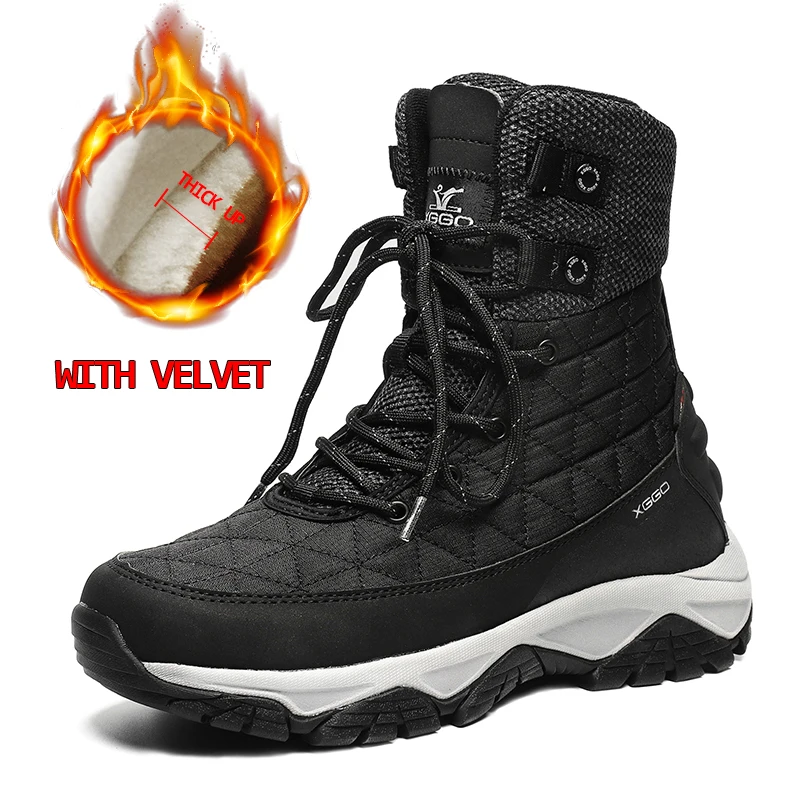 68911 Plush Black XIANG GUAN Man Hiking Shoes Men Waterproof Plush Warm High Top Climbing Mountain Tactical Boots Outdoor Sports Trekking Sneakers - Цвет: 68911 Plush Black