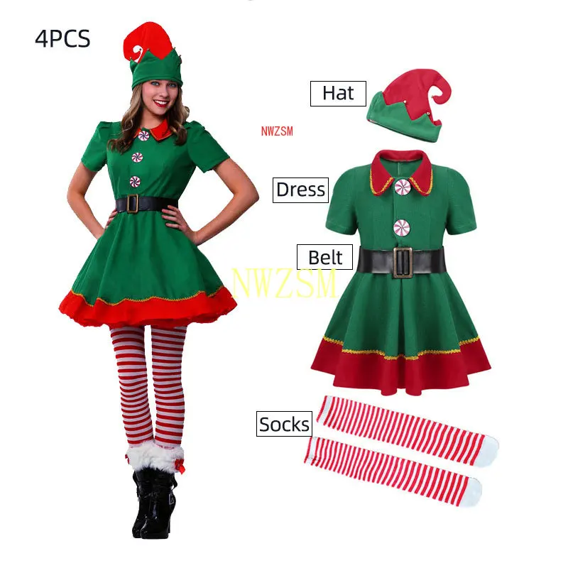 Рождественский костюм Санта-Клауса для мужчин женщин девочек мальчиков зеленого