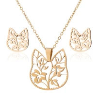 asjerlya necklace lady pet kitty animal necklace simple small fresh tree leaf flower pendant earrings collar for women gifts