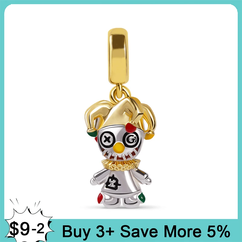 

Halloween 925 Sterling Silver Gothic Clown Charm Beads fit Original Pandora Charms Bracelet Jewelry Making DIY Gift
