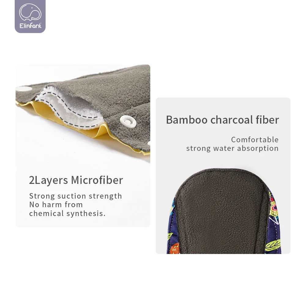 Elinfant 4pcs/set Bamboo Charcoal Waterproof Washable Menstrual Pads Panty Liner Reusable Sanitary Pads