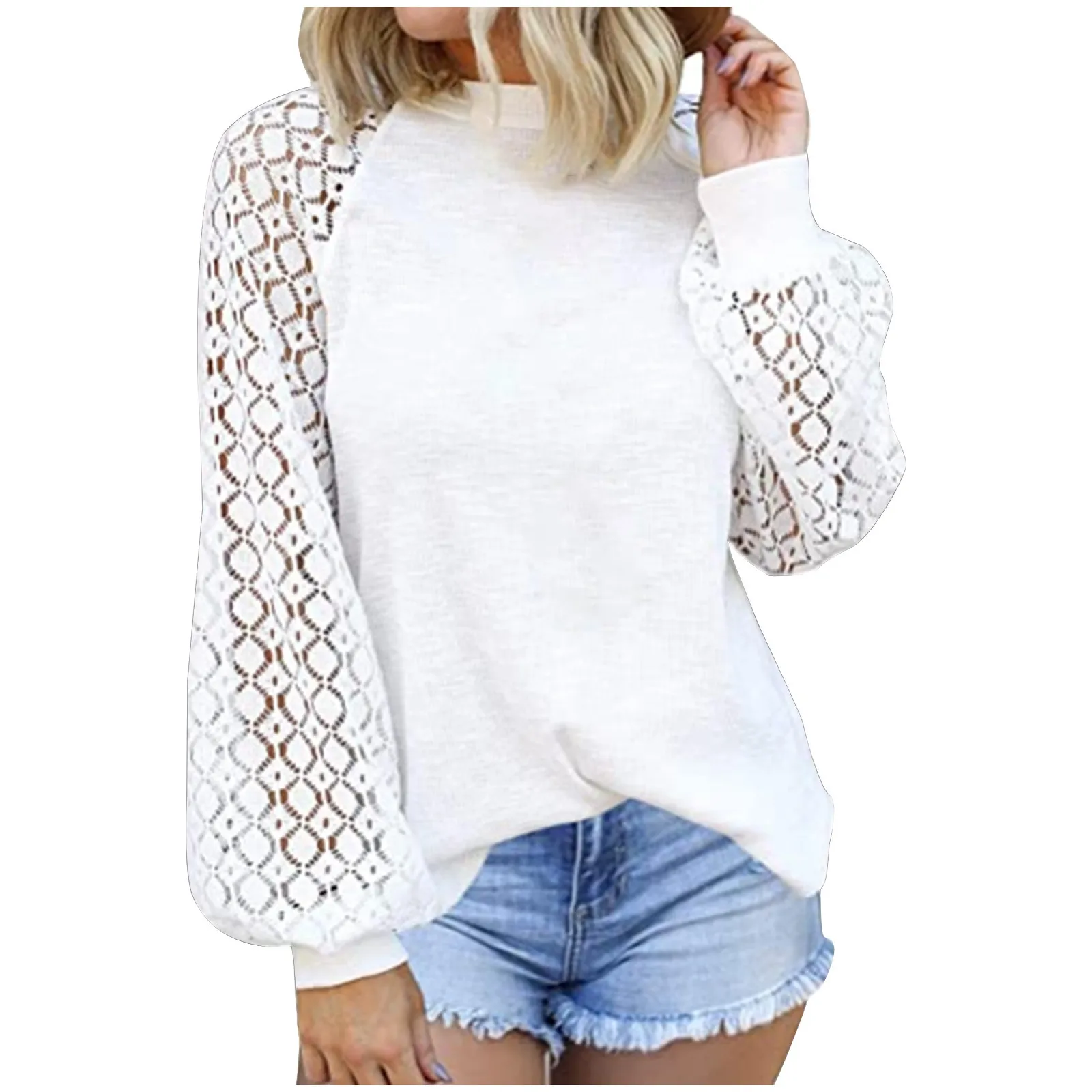 

Женские свитшоты с кружевом, осенние свободные топы с длинным рукавом, свитера, женские пуловеры в стиле Харадзюку