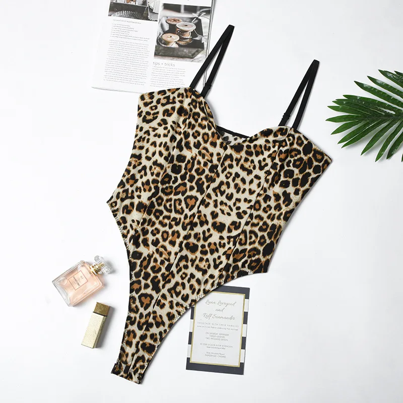 Linglace Leopard Print Bodysuit Sexy Women Lingerie Jumpsuit 3D Adjustable Strappy Thong Bodycon Bodysuits Party Shapewear NEW |