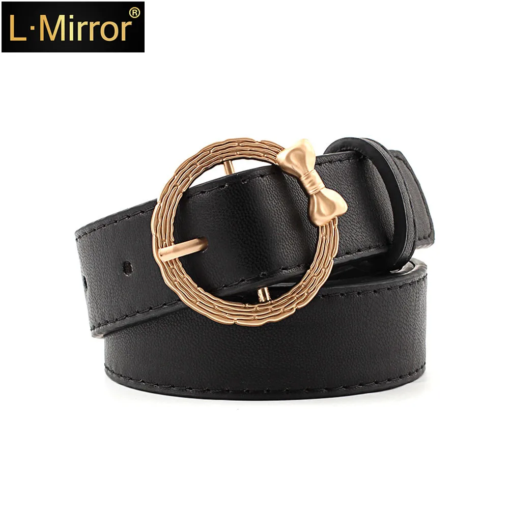 

L.Mirror 1Pcs Women PU Leather Belt 105cm Length with Metal Bow-knot Round Style Button for Jeans