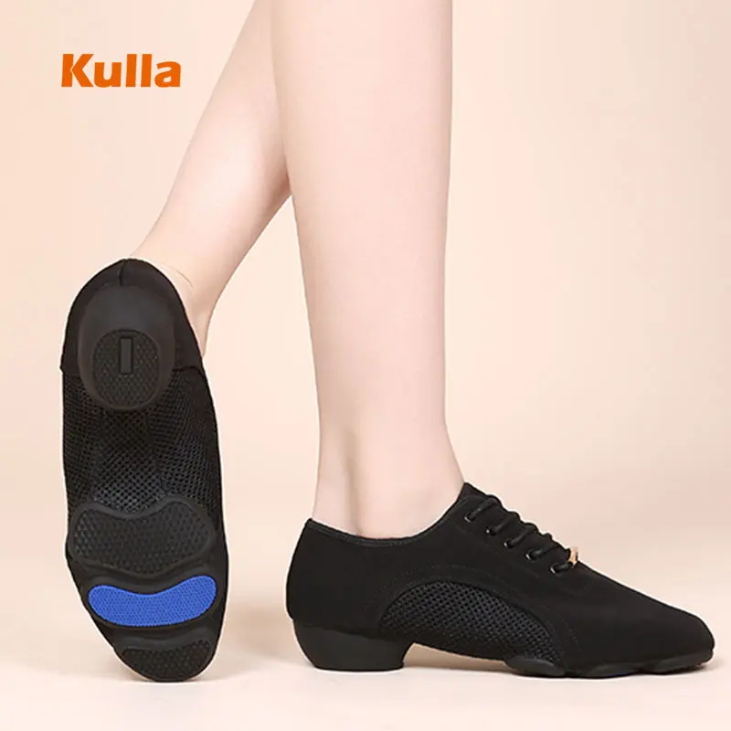 Salsa Dance Shoes Women Latin Ballroom Dancing Shoes Ladies Soft Mesh Breathable Middle Heels Black Red Female Fitness Yoga Shoe
