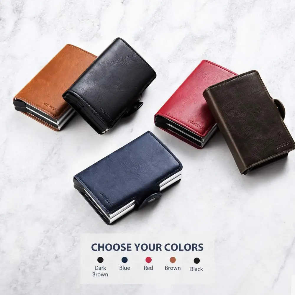 

Blocking Protection Men id Credit Card Holder Wallet Leather Metal Aluminum Business Bank Card Case CreditCard Cardholder
