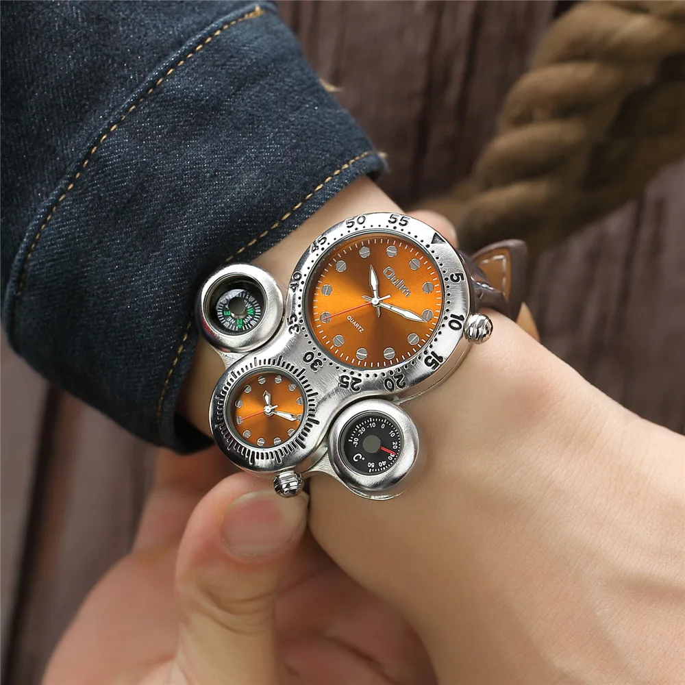 OULM Мужские спортивные часы Топ люксовый бренд два часовых пояса кварцевые