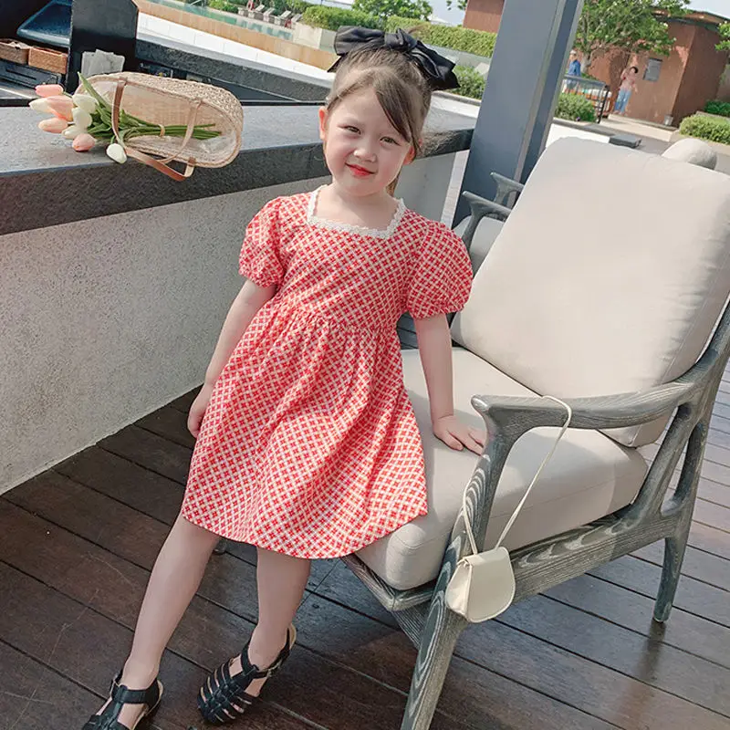 

2021 Toddler Baby Plaid Dress Girls A-line Fashion Dress 80-150cm