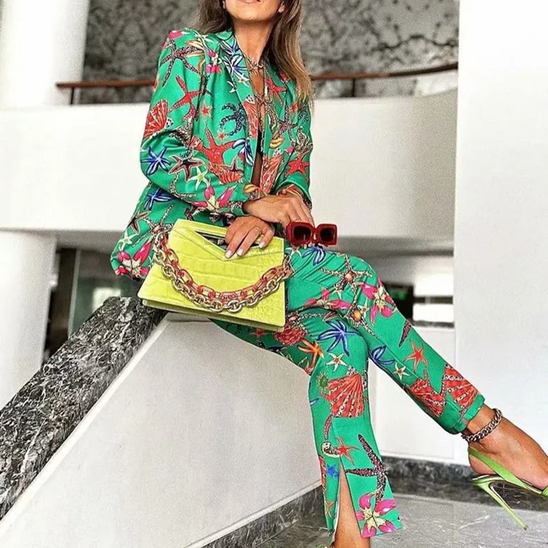 

Женский блейзер ZXQJ с принтом, осень 2021, Модный женский облегающий костюм в уличном стиле, женское тонкое пальто с длинным рукавом