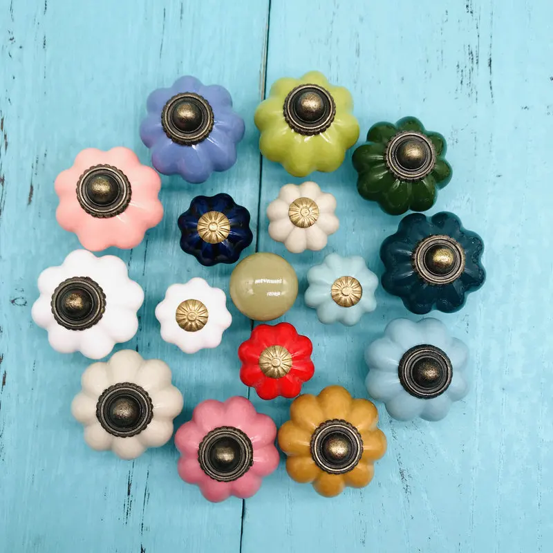 1 шт. разноцветные Круглые керамические ручки для шкафа и мебели в виде тыквы