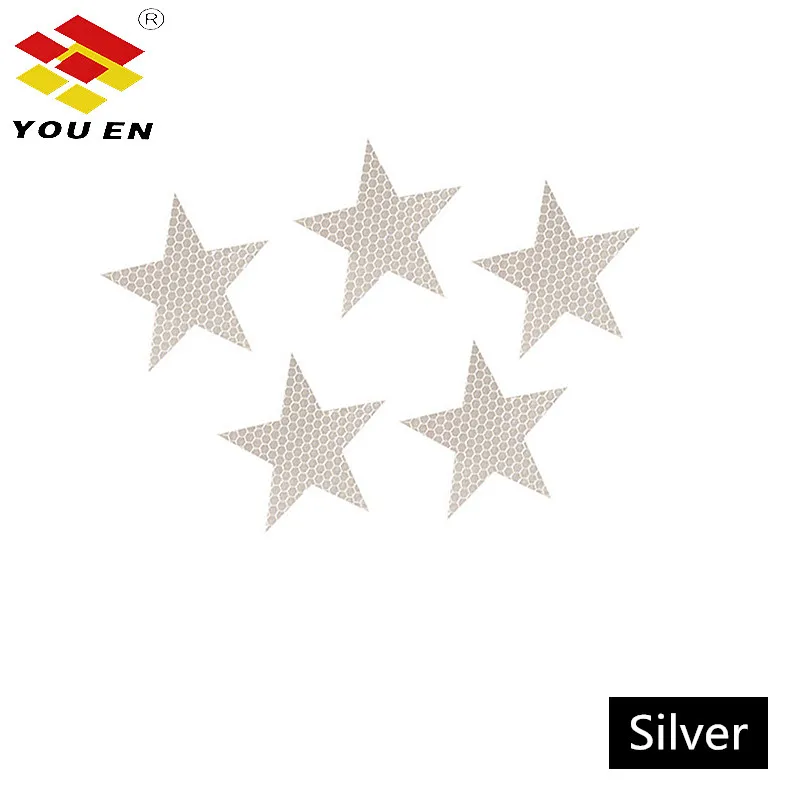 Silver YOUEN, 5x5 см, новые предупреждающие надписи, светоотражающие наклейки, звезды для мотоцикла/велосипеда, для видимой безопасности, 5 шт., автомобильные аксессуары - Цвет: Silver