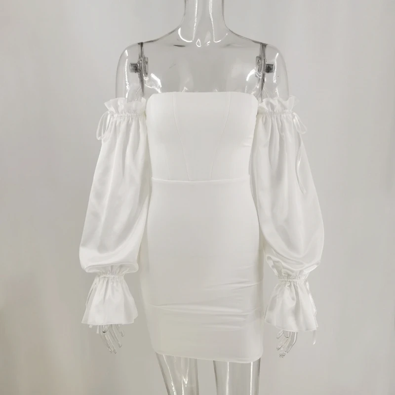 

Satin Sexy Summer Dress Lantern Sleeves Mini Dress Women Bodycon Solid Slim Night Club Party Dress