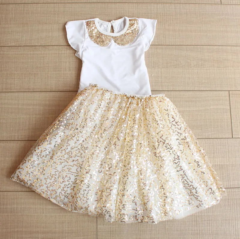 Детская футболка с блестками и юбка костюмы для маленьких девочек принцесса до