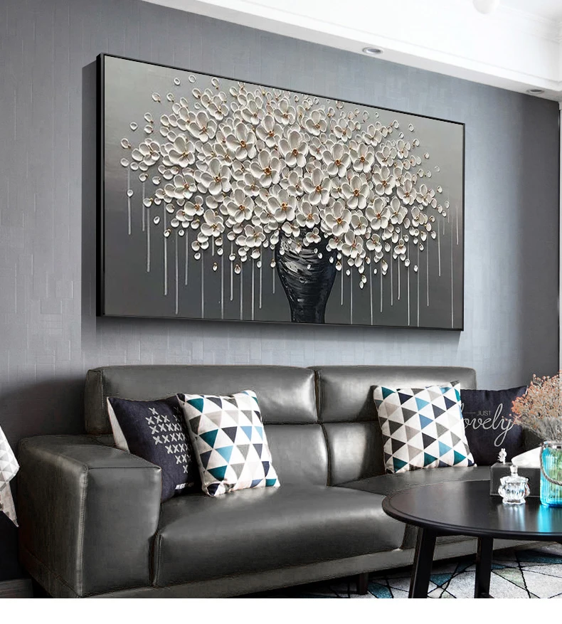 Абстрактная картина большого размера с изображением золотого дерева и цветов