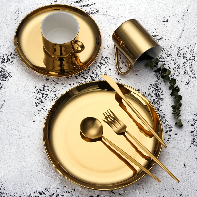 Скандинавская тарелка большая золотая креативная керамическая кофейная чашка