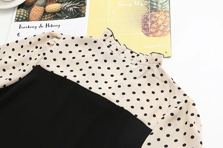 

Dot Blouse Plus Size Women's Long Sleeve Blouse 3XL 4XL 5XL Ruffles V-neck Pullovers KKFY5319