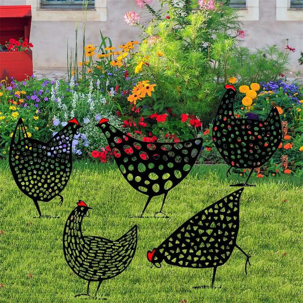 

Pastoral Chicken Card Insertion Garden Decoration Outdoor Metal Birds Plasctic Hen For Easter Gardening Ornaments Yard Acrylic