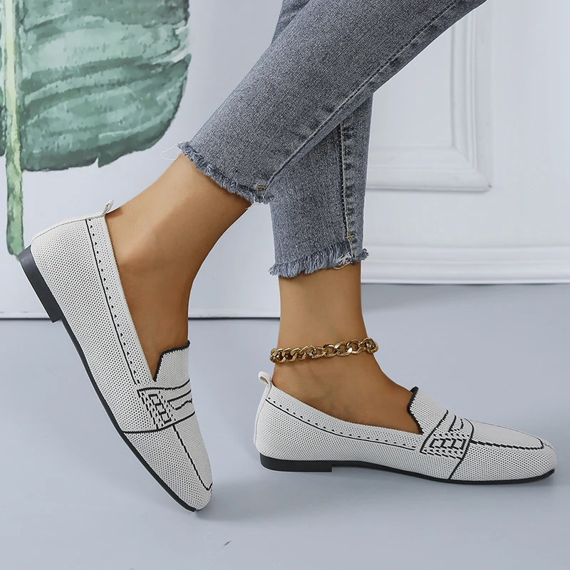 

Spring Summer Women Flat Shoes Vogue Breathable Knit Comfortable Soft Sole Round Toe Girl Slip-on Casual Shoes Loafers Sandals