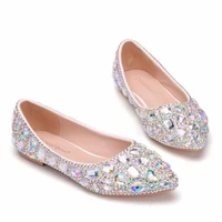 crystal queen pointed toe bridal shoes colorful rhinestone flats shallow mouth flat heel wedding shoes crystal flats women shoes