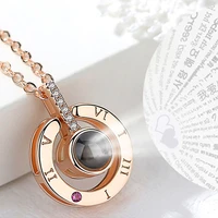huitan hot sale roundheart pendant necklace for women with unique projection function 100 language i love you love necklaces