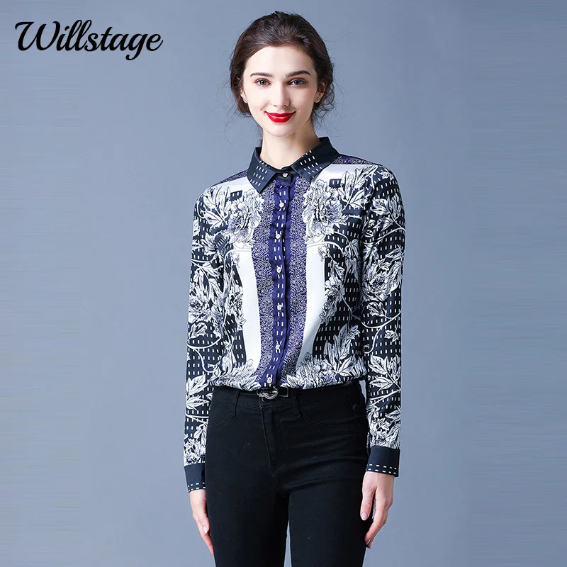 

Willstage Floral Shirts long sleeve button women blouse Elegant Tops Formal office ladies work wear 2020 Autumn Clothes