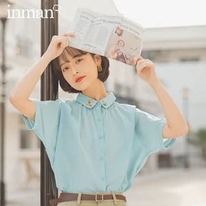 Базовая рубашка из чистого хлопка, с отворотом, летняя, белая или Синяя