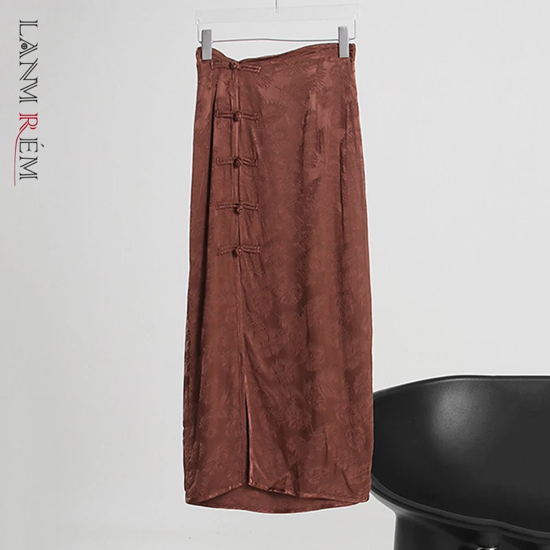 

LANMREM 2021 Осень Зима Новая Женская высокая талия китайский стиль Cheongsam пряжка юбка женская модная одежда 2W1311