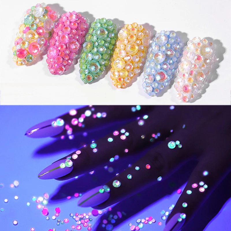 1 упаковка стеклянные украшения для дизайна ногтей стразы Светящийся Кристалл 3D