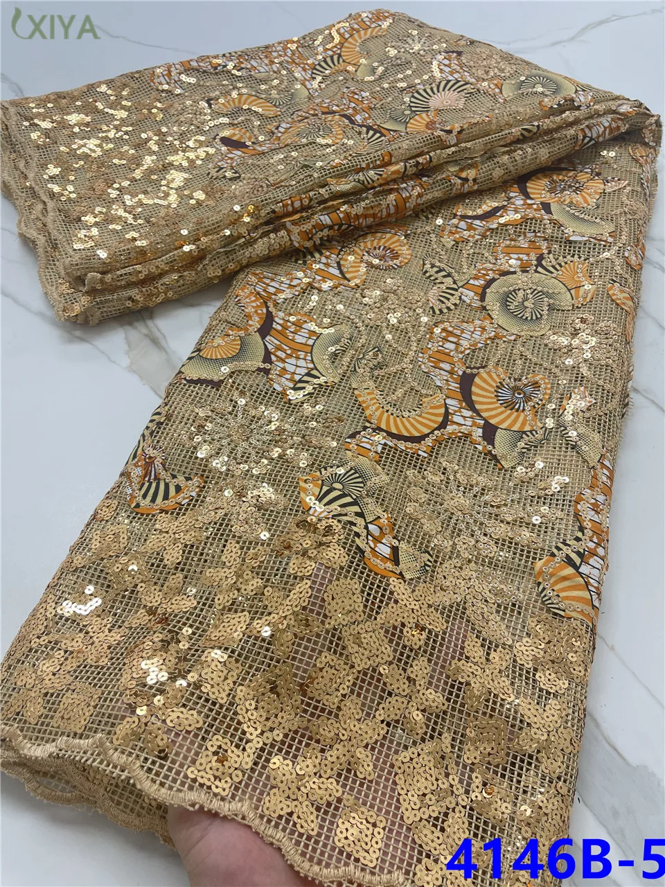 

Latest African Lace Fabric Sequins Wax Lace French Mesh Lace Fabric Embroidery Nigerian Wax Fabric for Wedding Sewing APW4146B