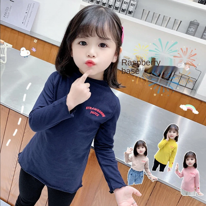 

Children's Clothing T-shirt Autumn Girls Leisure Turtleneck Letter Strawberry Long Sleeve Fashion Fall Clothes Kids Shirt Tops