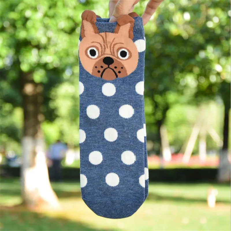 LONCENXIS Women's Animal Cotton Socks Kawaii Pug Border Collie Patterned Female Ladies Korea Style Funny Cartoon Sock
