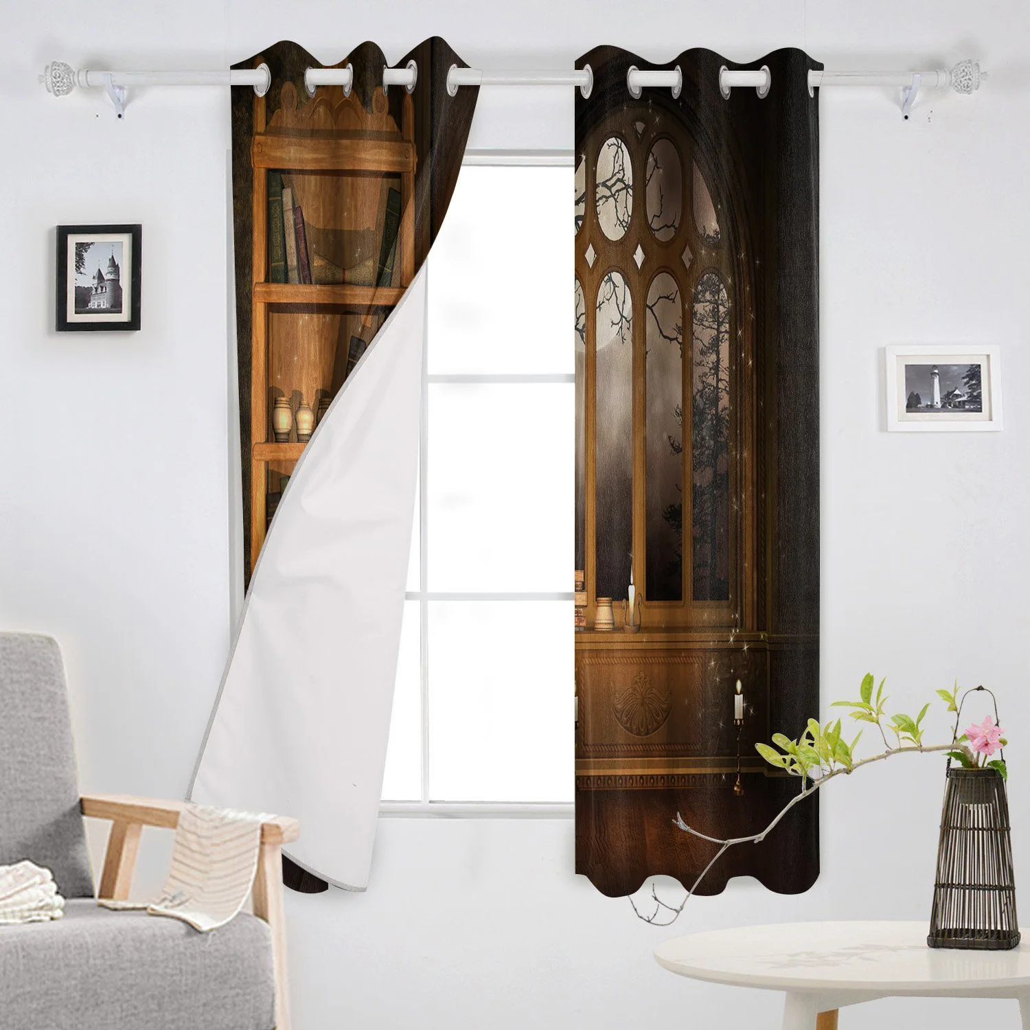 Brown Bookcase Candle Retro Style Window Curtains Living Room Boys Children Bedroom Kids Cortina Treatment Home Decor | Дом и сад