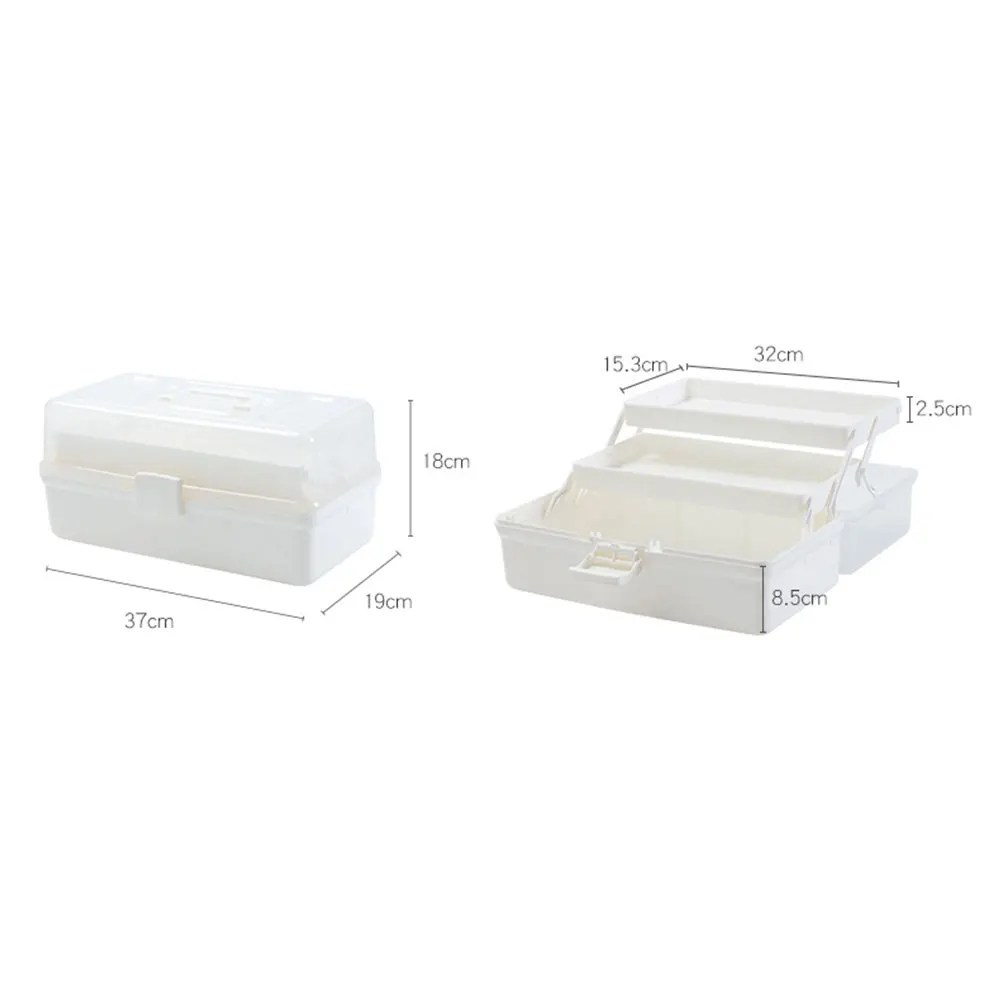 

Portable Empty First Aid Box Household 2 Tray Clear Plastic Medicine Storage Box with Divider Inserts and White Handle