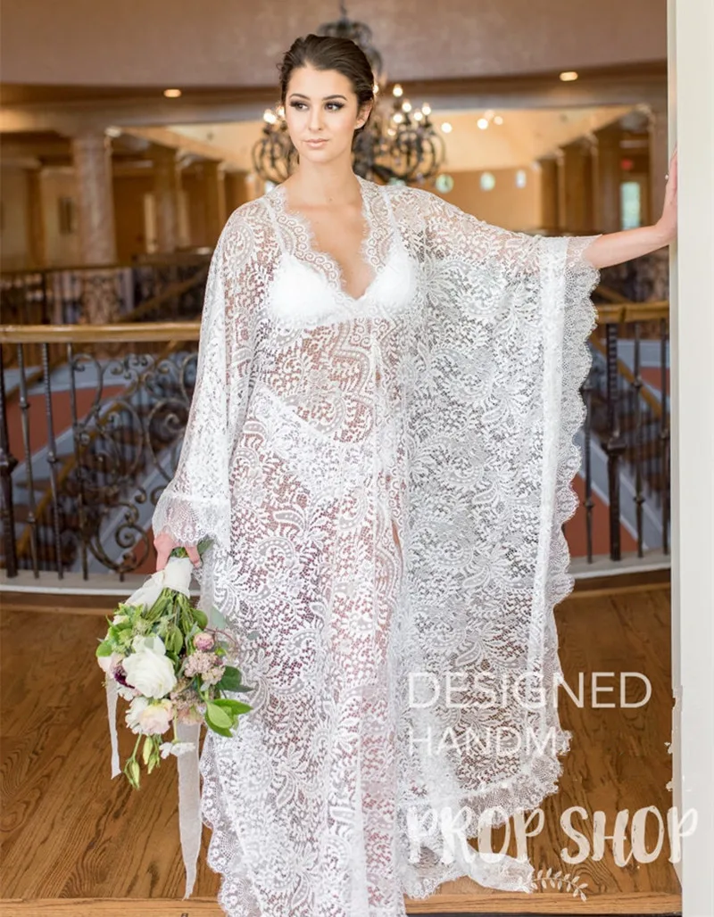 

New Pure White Sexy V-neck Flared Sleeve Lace Loose Dresses For Photo Shoot Maternity Photography Props Maxi Dress