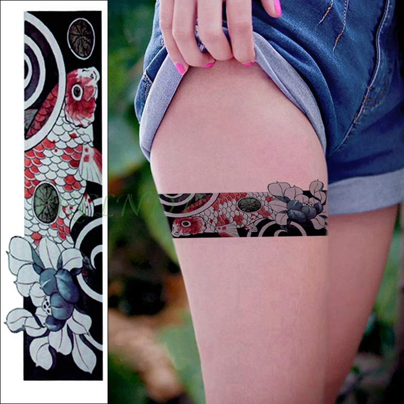 

Waterproof Temporary Tattoo Sticker fish Lotus leaf band Fake Tatoo Personality Flash Waist Arm Foot Tatto for Girl Women Men